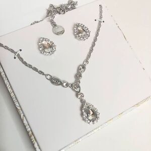 393 Charter club CZ y-drop silvertone necklace & earrings set